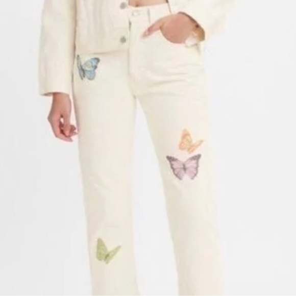 Levi’s 501 White Butterfly High waist Stright Leg Denim Jeans Women Size 26/28 - Picture 4 of 4